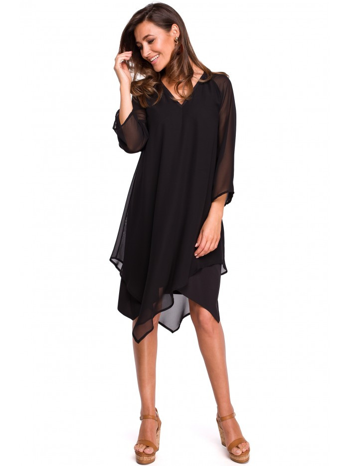model 18002103 Šifonové šaty s asymetrickým lemem - černé EU XL