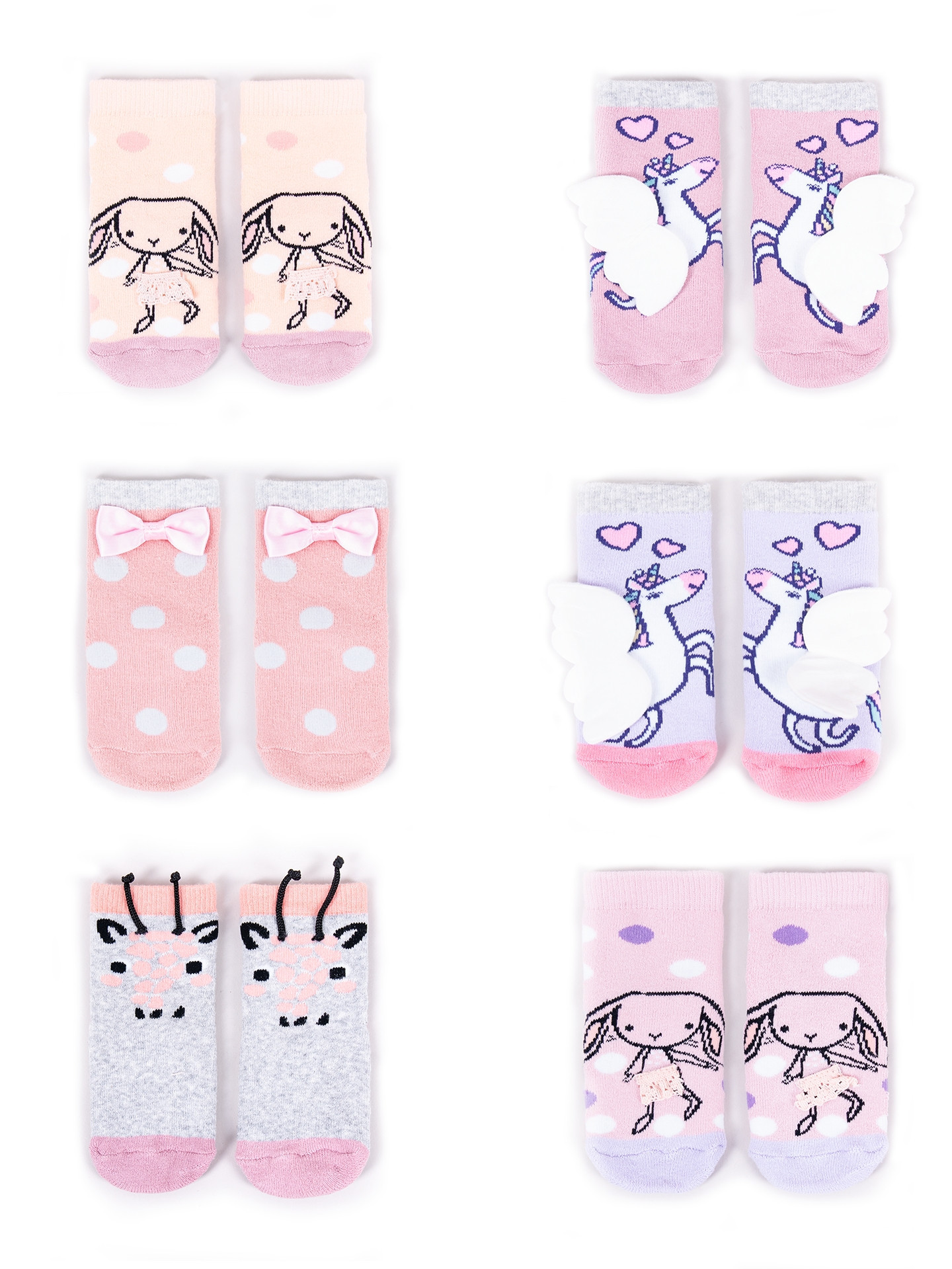 Yoclub Bavlnené detské dievčenské froté ponožky proti pošmyknutiu ABS vzory Farby 6-pack SK-29/SIL/6PAK/GIR/001 Viacfarebné 27-30