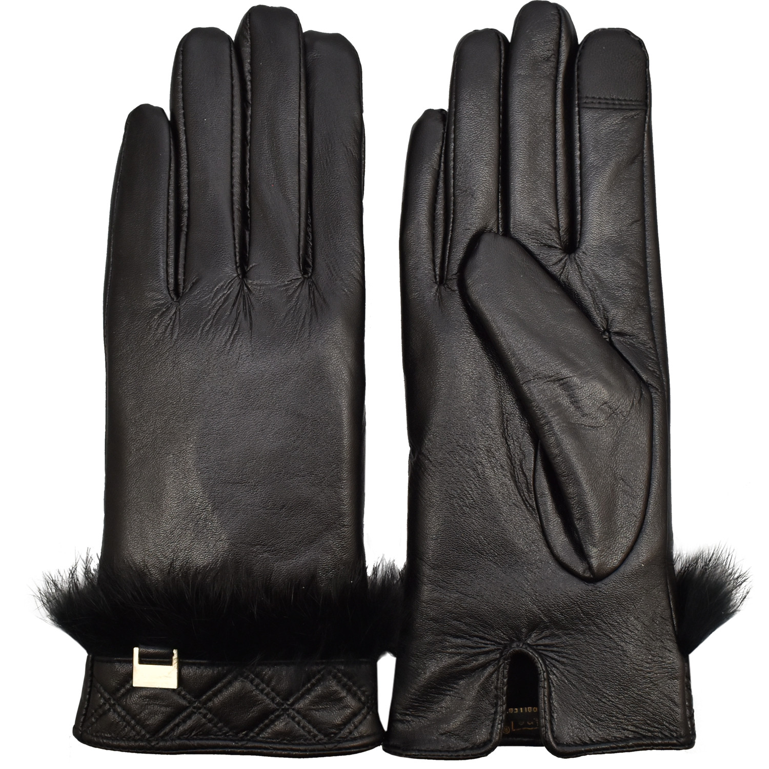 Semiline Dámské kožené antibakteriální rukavice P8208 Black L