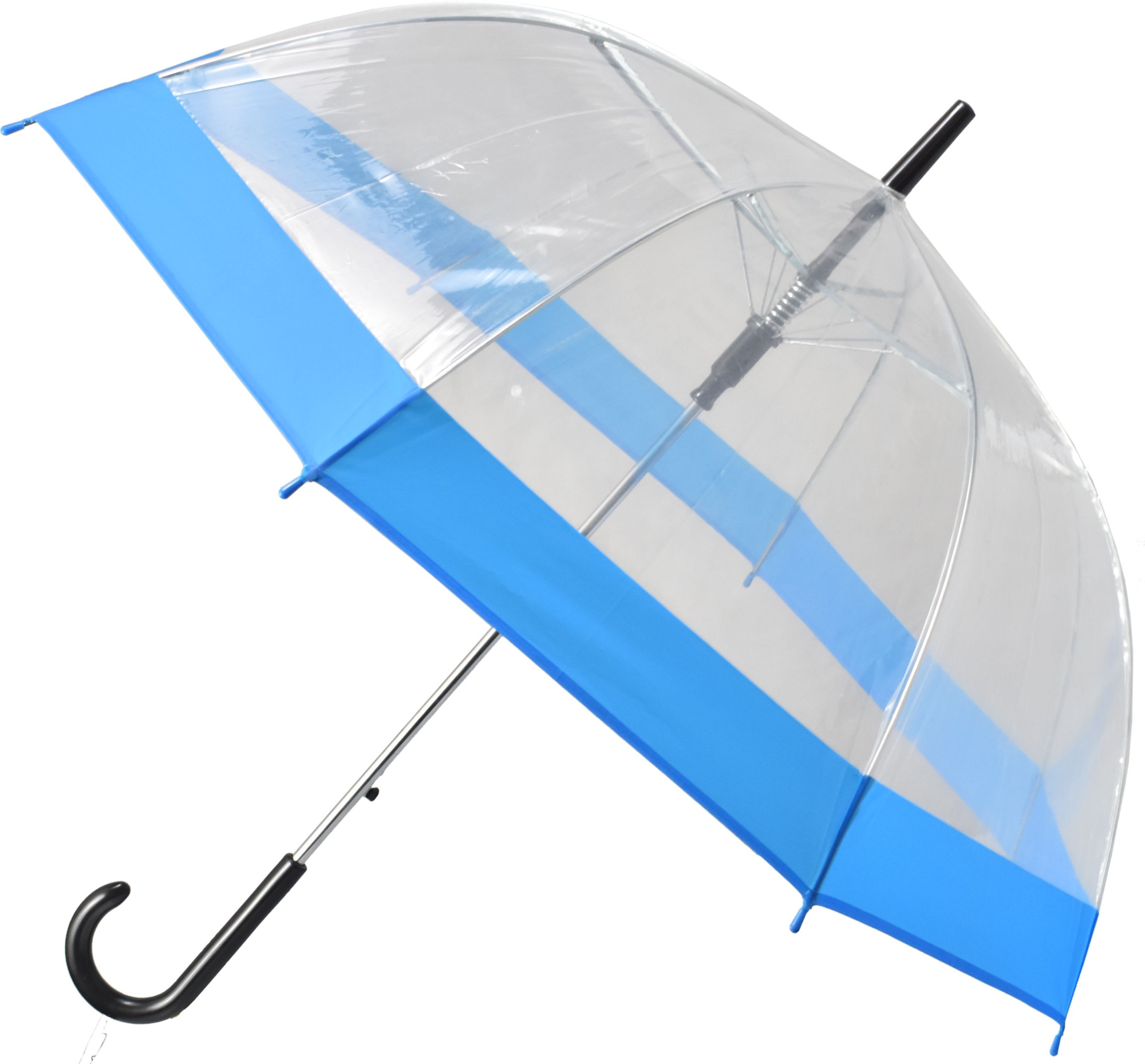 Semiline Dlouhý průhledný deštník s automatickým otevíráním 2507-4 Transparent/Blue Průměr 90