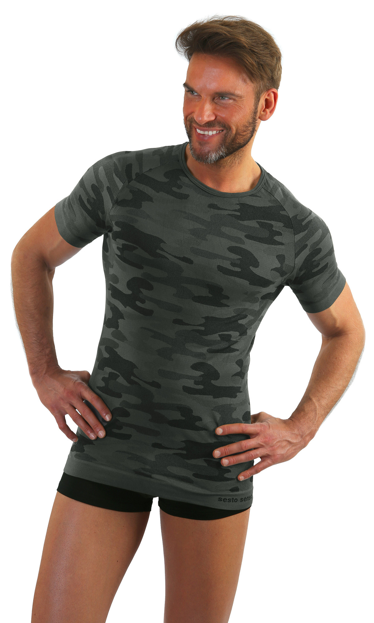 Sesto Senso Man Camouflage Funkční košile s krátkým rukávem Graphite L