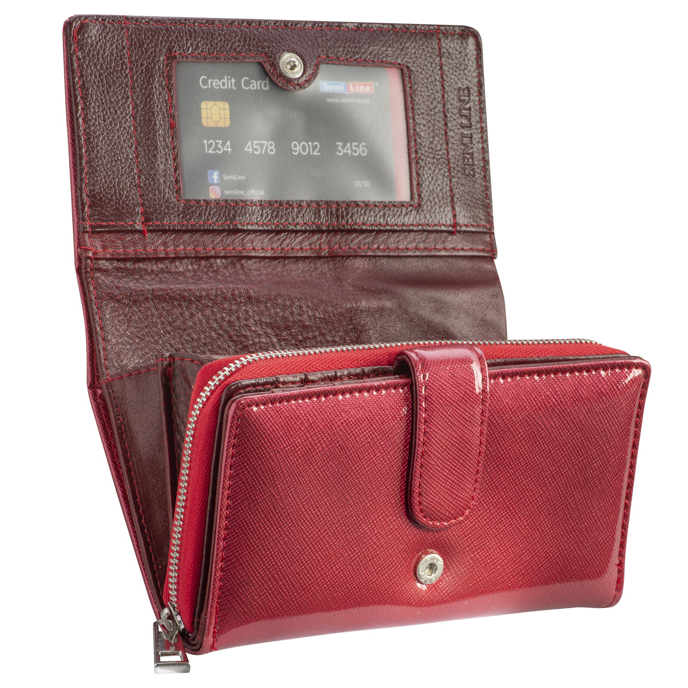 Kožená peněženka Semiline RFID P8237-2 Červená 15,5 cm x 4,3 cm