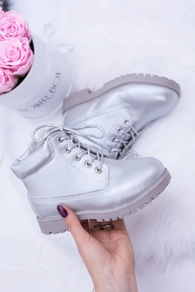 práškové stříbrné teplé Dětské boty traper Dexter 23