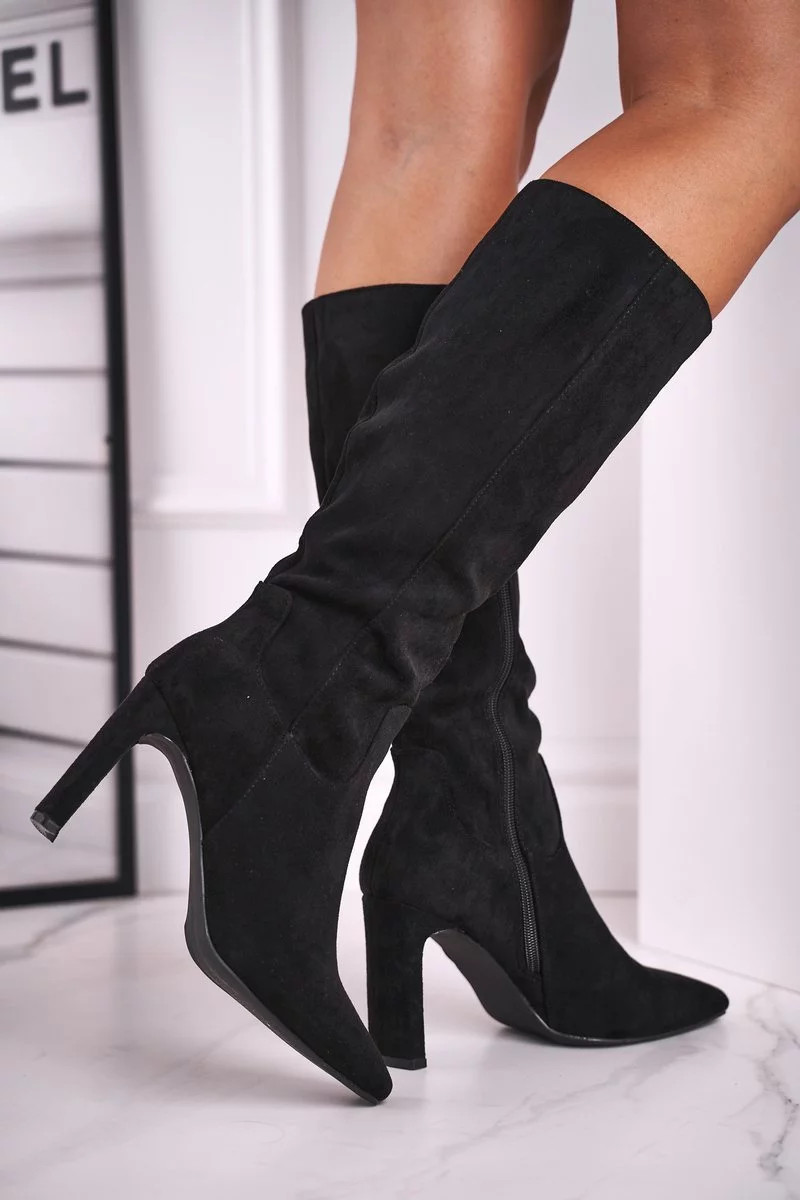 Dámské kozačky Na Vysokém Podpatku Eko-Semišové Černé Truly Love 40