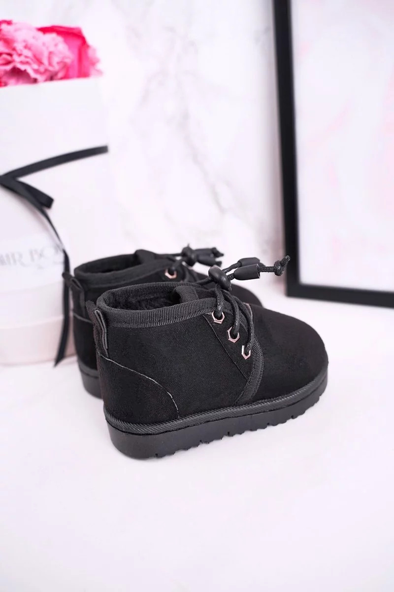 Dívčí šněrovací Sněhové Boty S Kožešinou černé Hunter 24