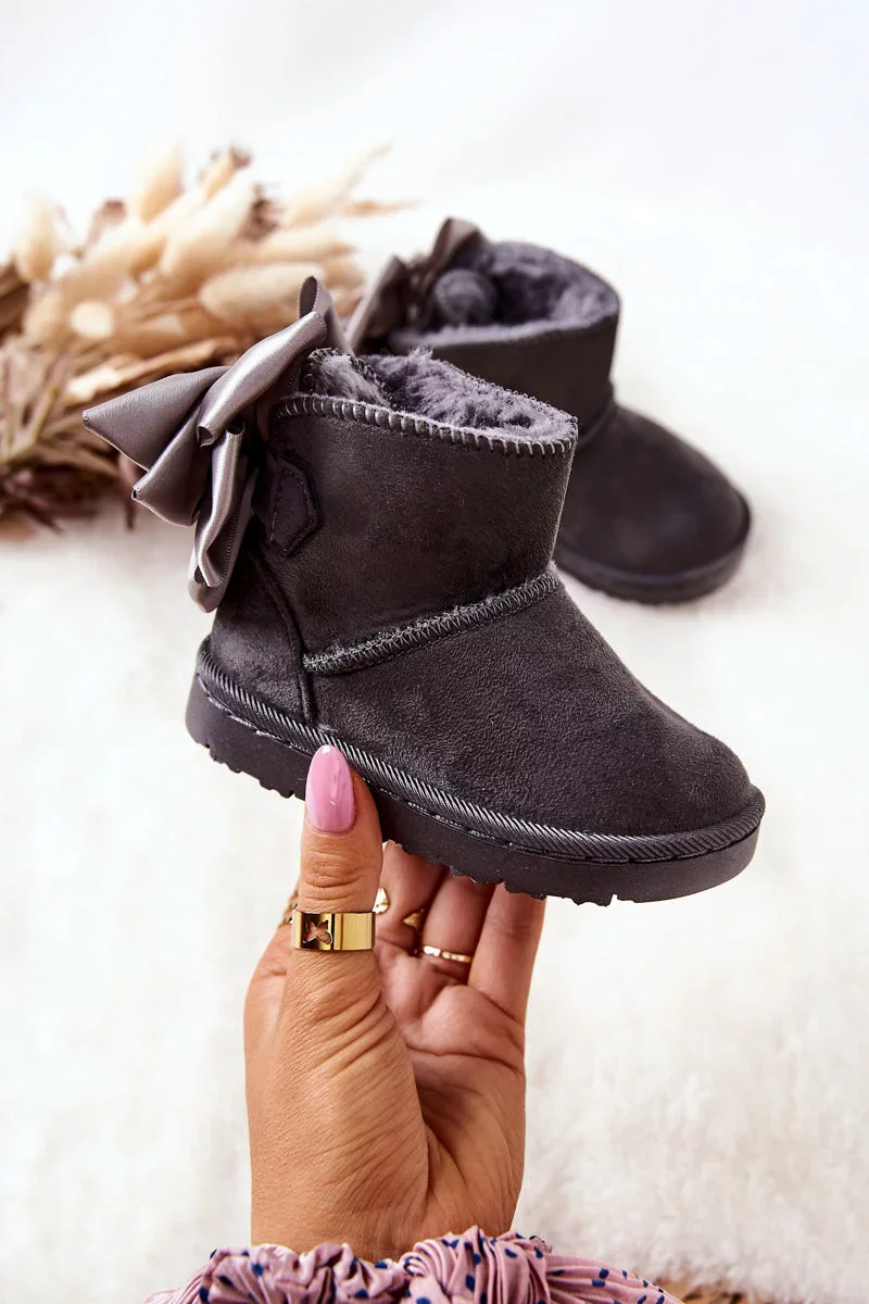 Dětské Teplé Sněhule S mašlí Šedé Snowis 22