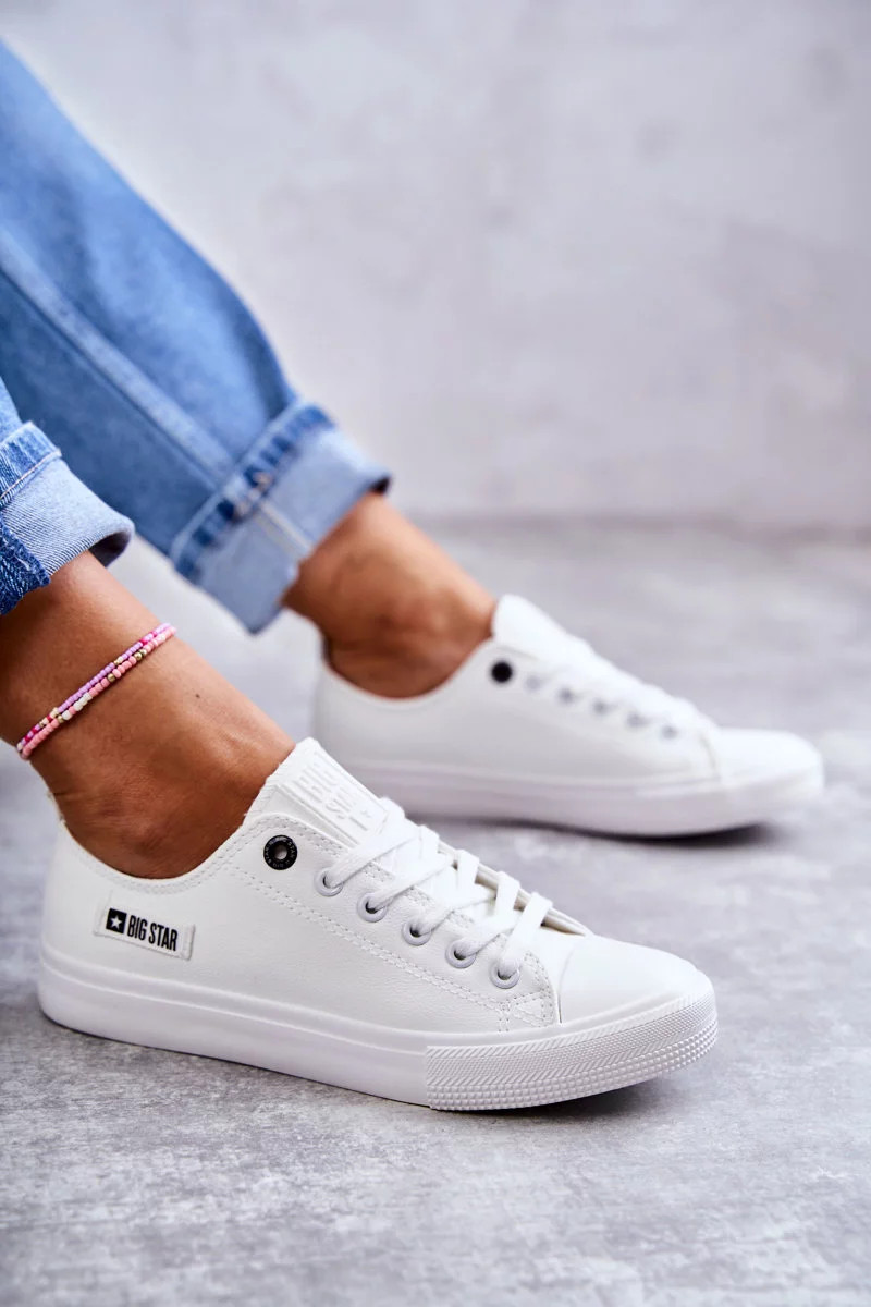 Dámské nízké kožené tenisky Big Star - Bílé Velikost: 39