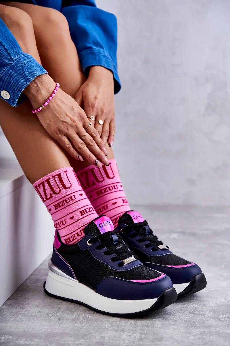 Dámská sportovní obuv na klínku GOE černé a Námořnická modrá 37