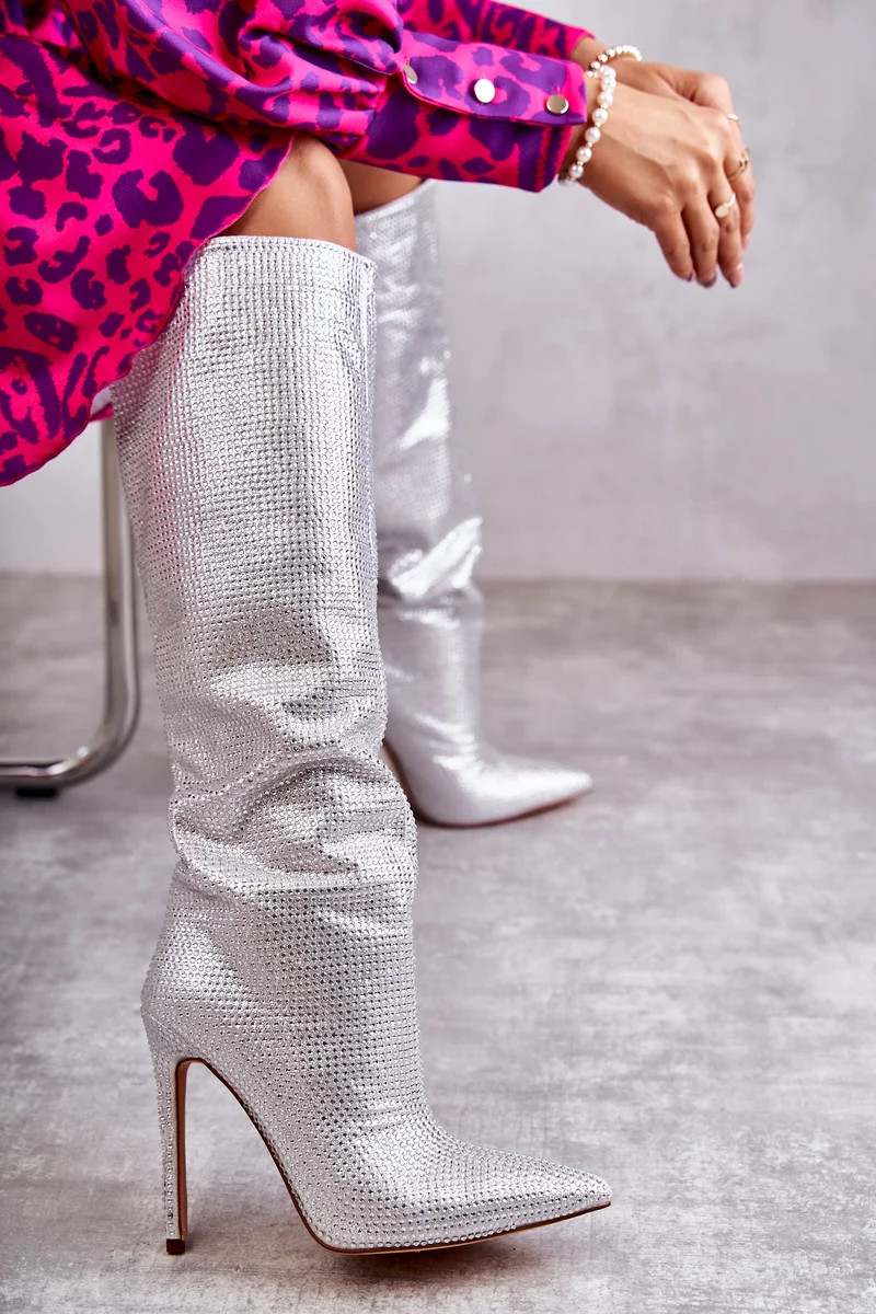 Módne topánky na vysokom podpätku so striebornými zirkónmi Lovisa 37