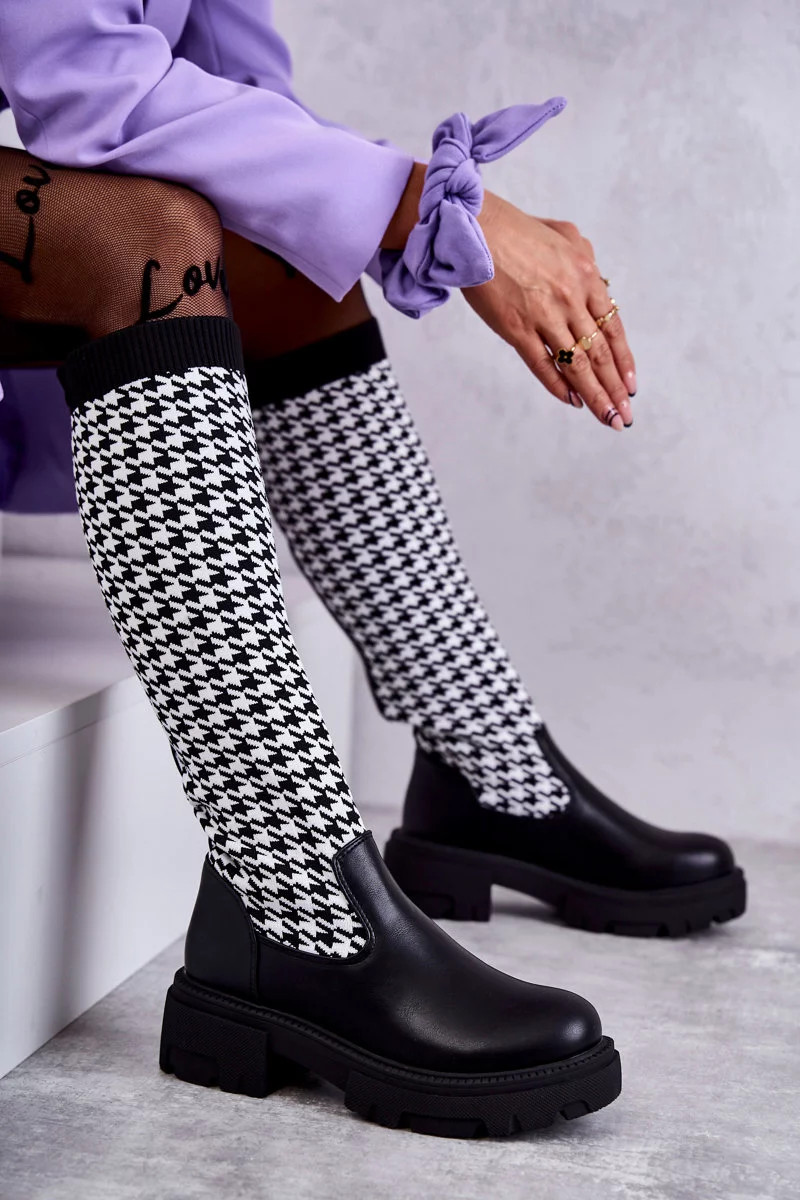 Dámské ponožkové kozačky černo-bílé Avira 38