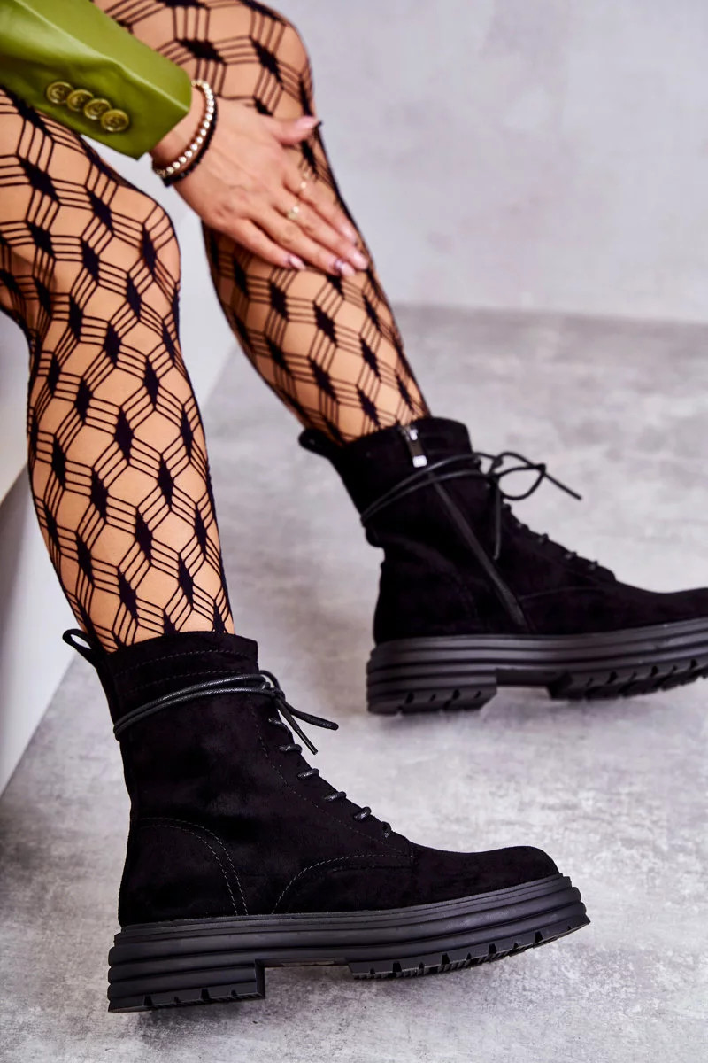 Dámské semišové boty se zavazováním Černé Afra 38