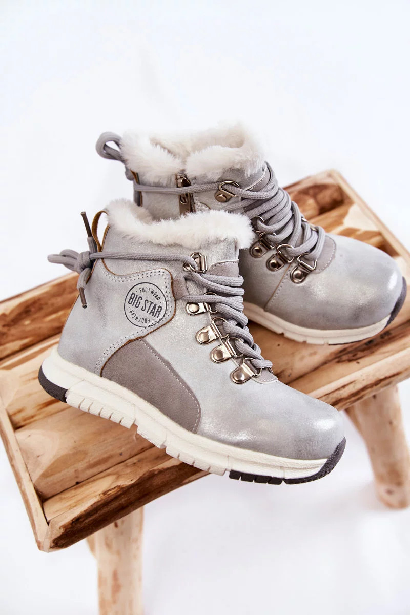 Dětské zateplené kozačky na zip Big Star KK374178 Stříbro 34