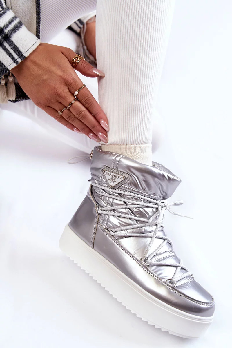 Dámské módní šněrovací boty do sněhu stříbrne Carrios 37