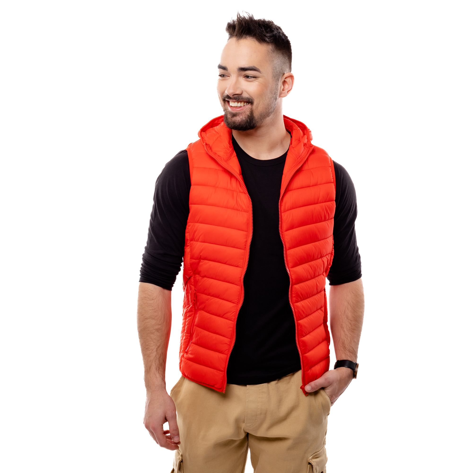 Pánská prošívaná vesta s kapucí GLANO - červená Velikost: M