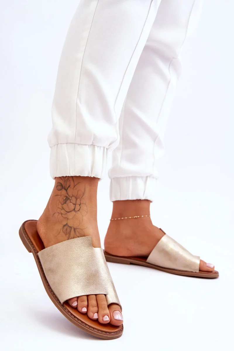 Dámske kožené žabky Light Gold Amite 39