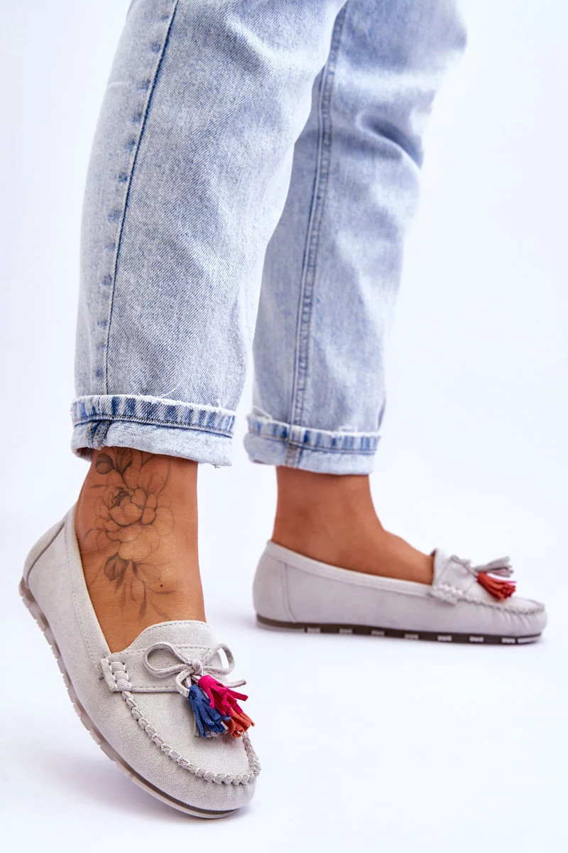 Semišové Mokasíny S Mašlí A Třásněmi šedá Dorine 37