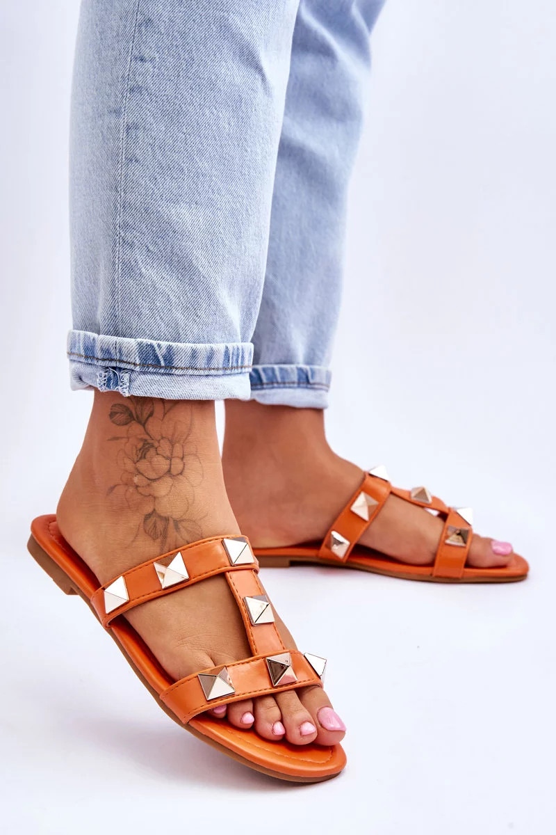 Dámské pantofle s velkými cvočky oranžove Mercure 38