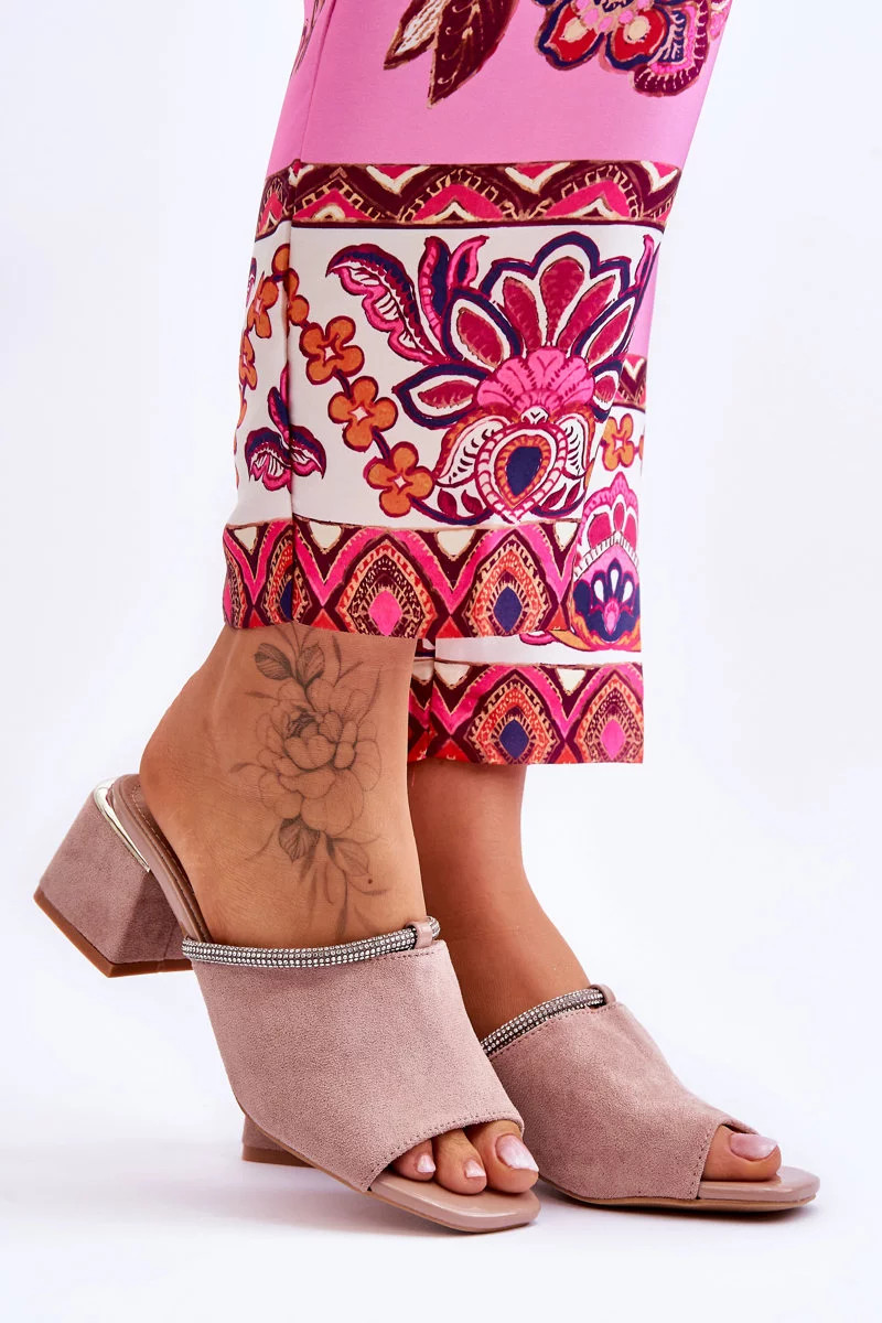 Semišové pantofle na vysokém podpatku S.Barski Béžove 40