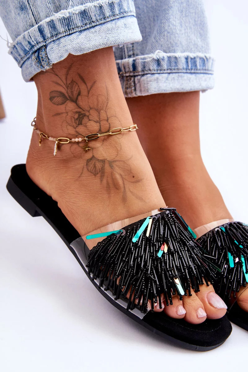 Dámské pantofle s módními ozdobami S.Barski Černá 37