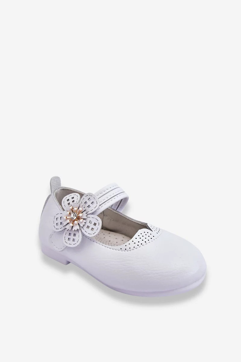 Dětské kožené baleríny s květem bíle Cobi 21