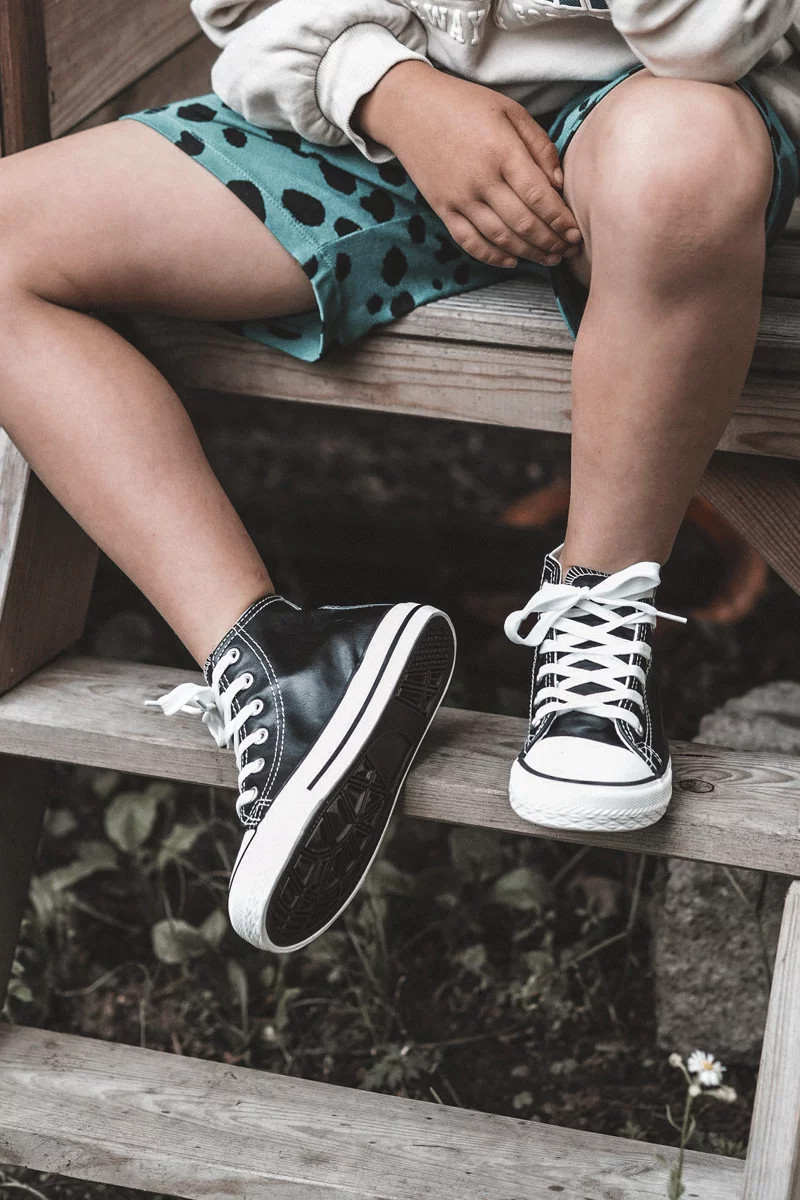 Dětské kožené vysoké tenisky Černe a bíle Marney 18