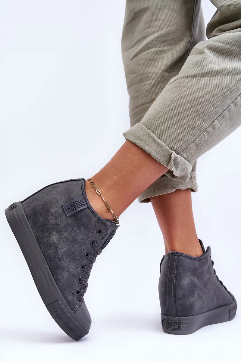 Dámské Kožené Tenisky Na Koturnu Big Star Šedé 39