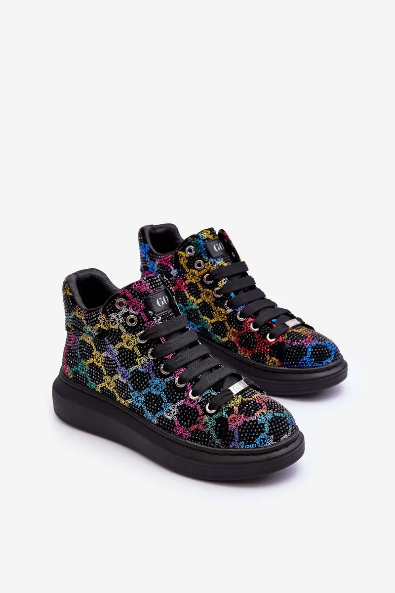 Sportovní boty na platformě Rhinestones GOE Black Velikost: 37