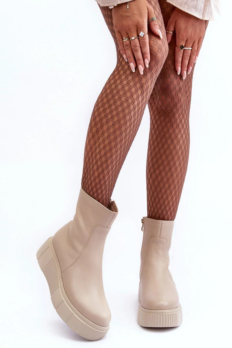 Dámske kožené členkové topánky na platforme Beige Lemar Jenefer 39