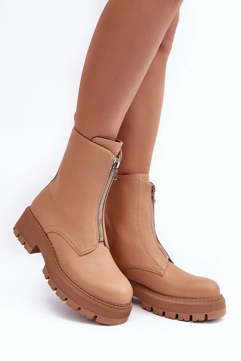 Kožené ploché kotníkové boty se zipem Camel Vimal 40