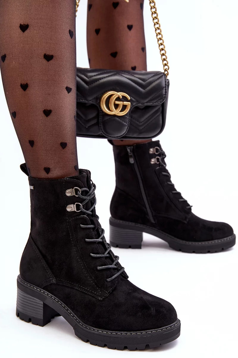 Dámské šněrovací kotníkové boty na nízkém podpatku černé značky Adinail 40