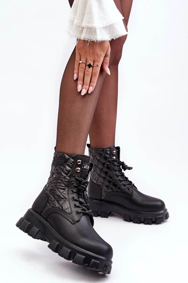 Kožené pracovní boty na plochém podpatku GOE Black Velikost: 37