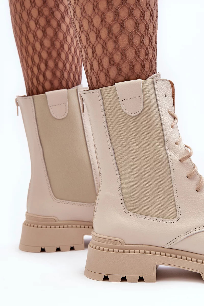 Dámska kožená šnurovacia pracovná obuv light beige Nicole 38