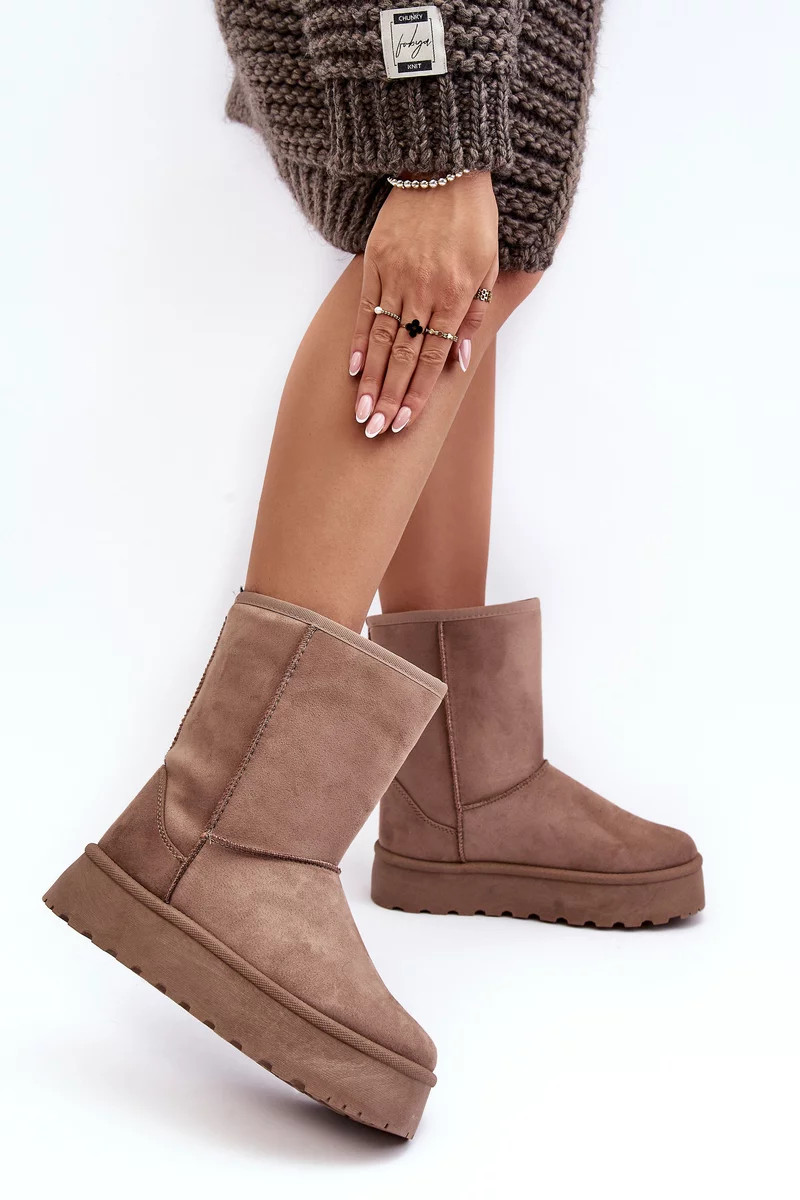 Dámske snežnice Abrams s kožušinovou podšívkou tmavo béžové 38