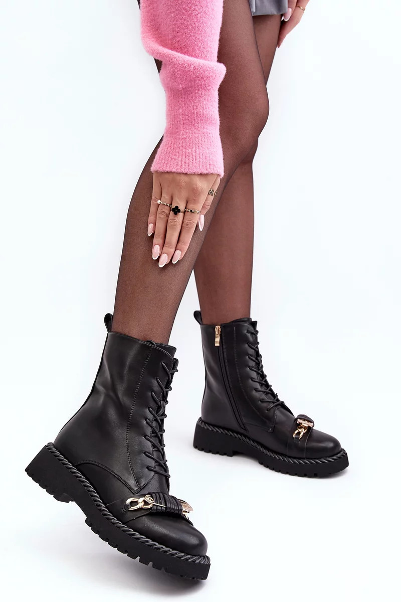 Dámské kožené pracovní kotníkové boty s ozdobou, černá S.Barski 37