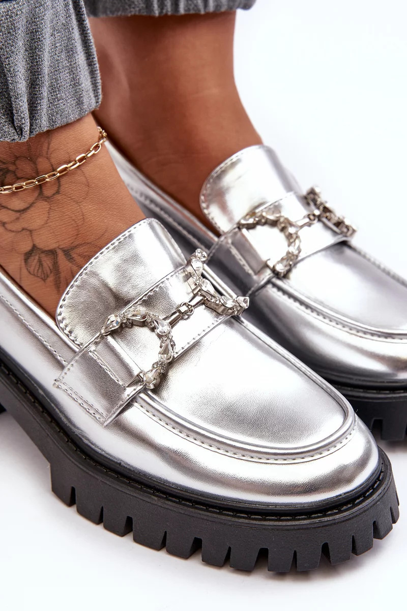 Dámské kožené boty s robustními vysokými podpatky, stříbrná Lemmitty 38