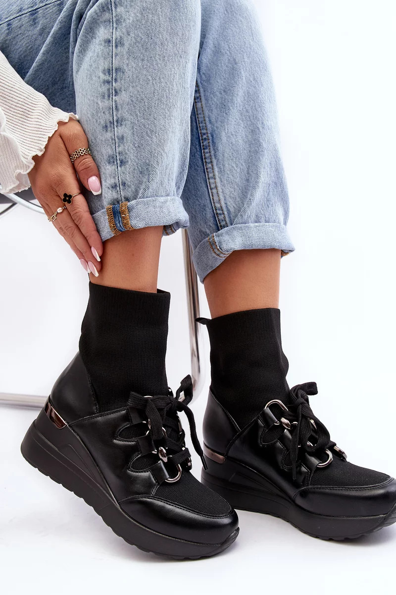 Dámské kotníkové boty na klínku s ponožkou černá Heladina 36
