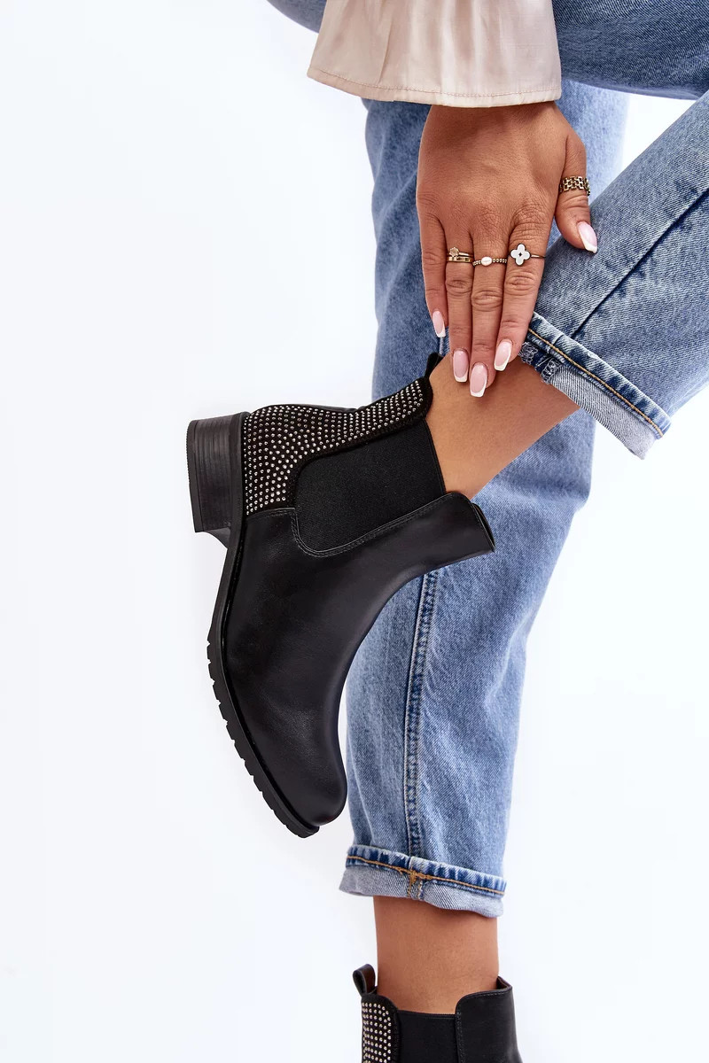 Nízké dámské Chelsea boty s ozdobou, černá Donname 37 Nízké dámské Chelsea boty s ozdobou, černá Donname 37