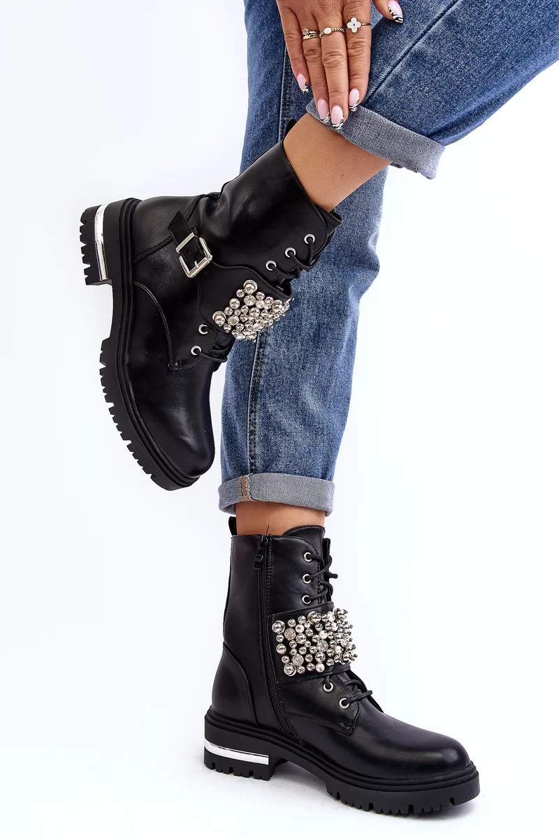 Dámské zateplené kotníkové boty zdobené černým Lennen 39