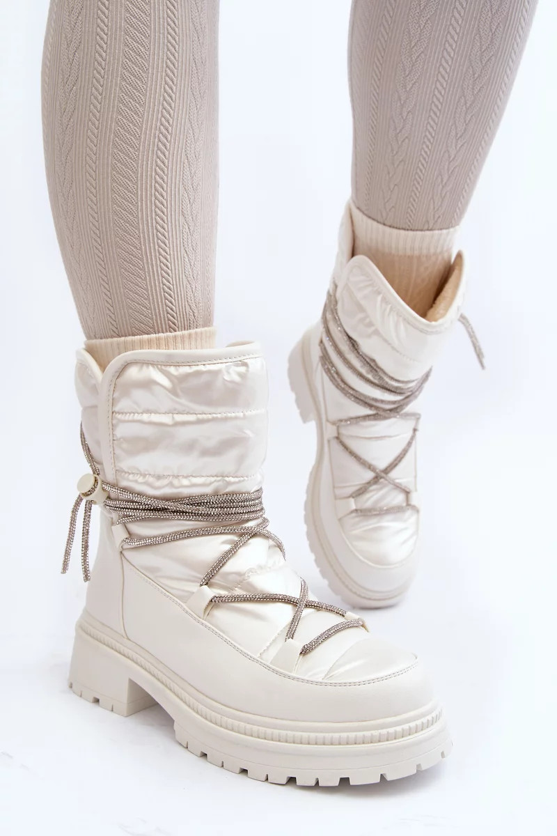 Dámské sněhule s ozdobným šněrováním, bílá Rilana 39
