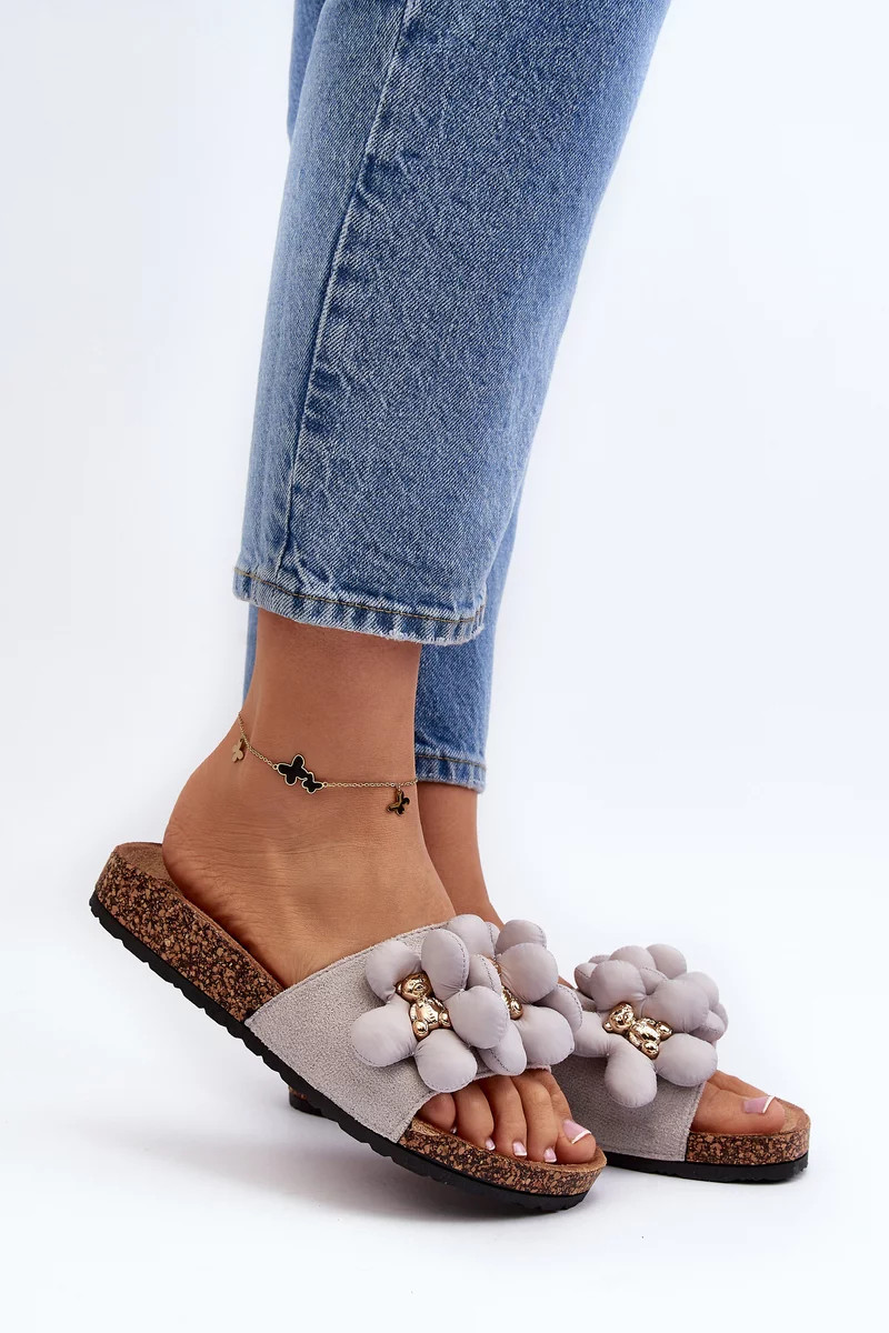 Dámské pantofle s ozdobami šedá Bunlia 38