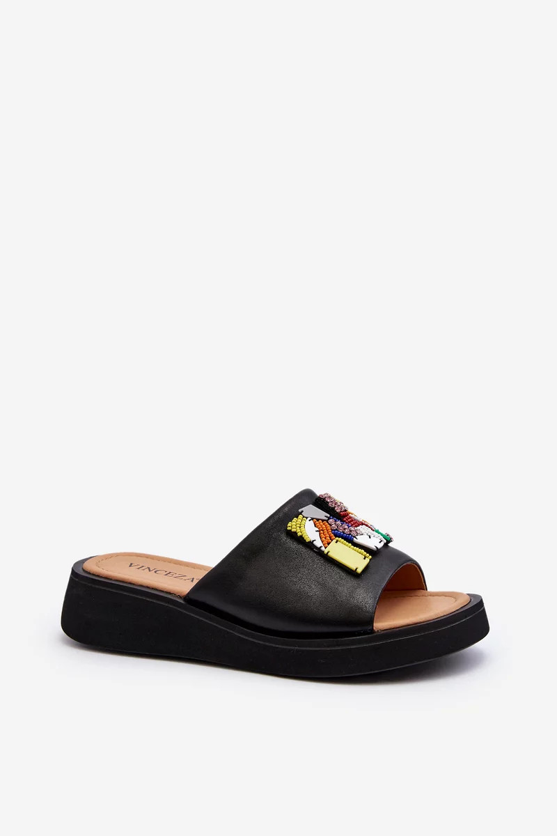 Dámske kožené papuče s čiernym lemovaním Asames 38