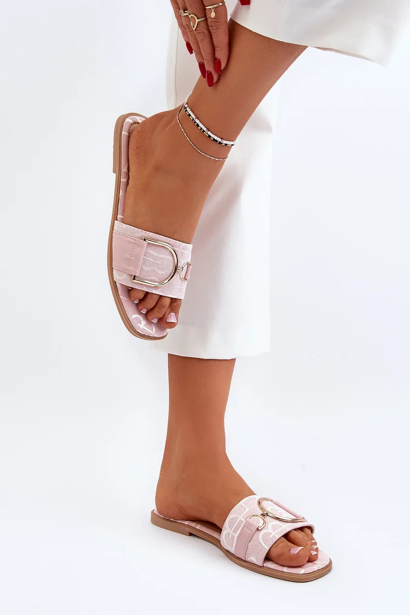 Lesklé dámské pantofle s růžovým zdobením 37