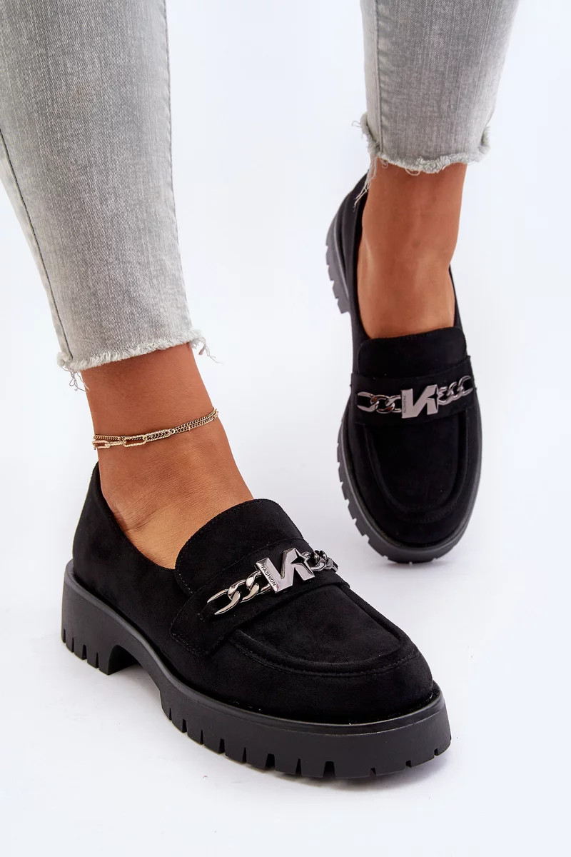 Dámské semišové mokasíny s ozdobou, černá, Loraleima 40