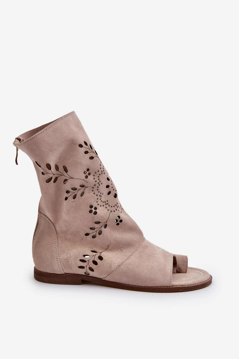 Zazoo dámske semišové sandále so zipsovým zvrškom, béžová 36