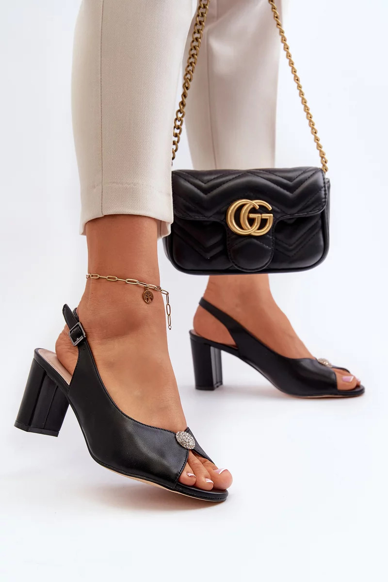 Elegantné sandále na vysokom podpätku so zdobením, Black Trasea 37