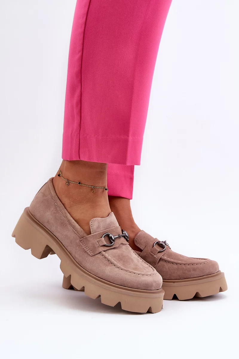 Robustné dámske béžové semišové mokasíny Neloria 40