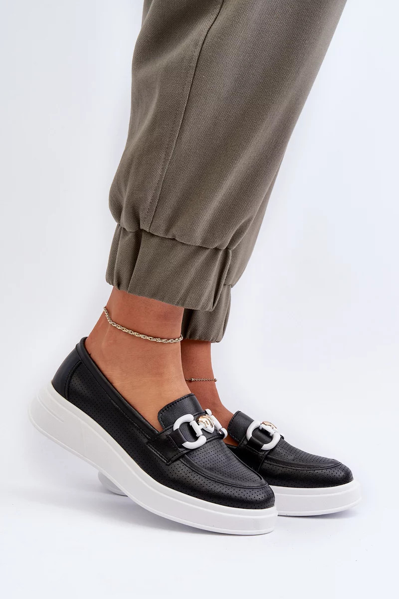 Dámske kožené mokasíny na platforme, čierne, S.Barski 39