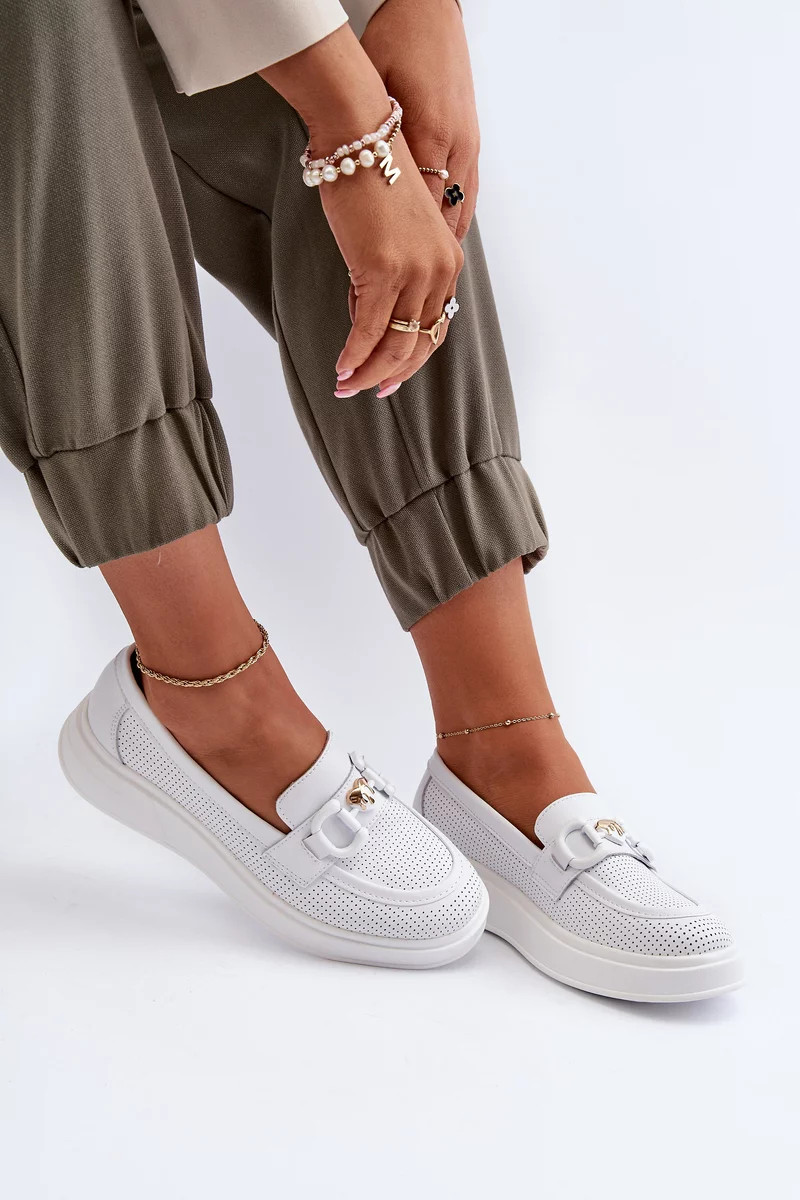 Dámske kožené mokasíny na platforme, biele S.Barski 40