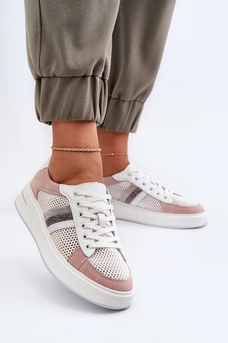 Dámske biele a ružové kožené tenisky D&A 41
