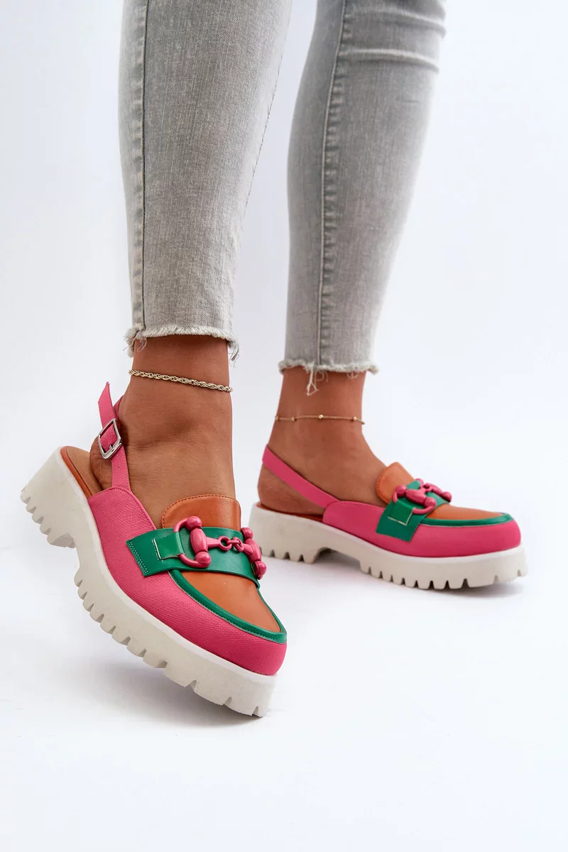 Dámske ploché sandále na podpätku s oranžovou ozdobou D&A 37